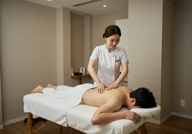 경안동 홈타이 전문 한국 관리사가 고객 맞춤 마사지를 정성껏 시행하는 장면