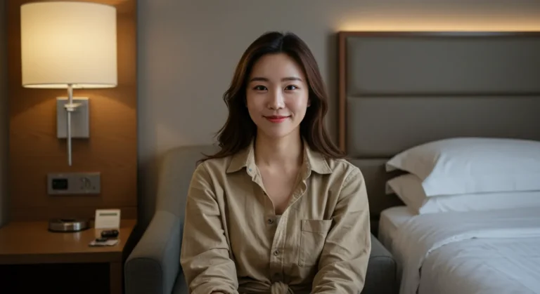 공릉동 출장마사지 이용 후 만족한 여성 고객 모습 — 조용한 실내