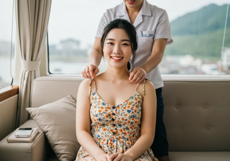 후기 사진: 관산동 출장마사지 이용 후 만족을 표현하는 한국인 고객의 표정을 담은 이미지입니다