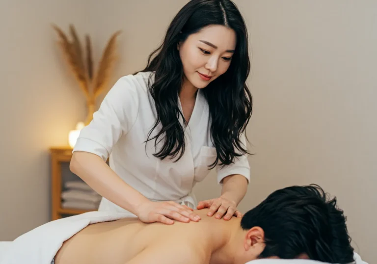 권선동 출장안마 모찌바디 업무 스트레스 전문 한국 마사지 관리사가 효과적인 케어를 제공하는 모습으로 수원시청역 일대 행정직 고객들을 위한 전문적인 홈케어 서비스 장면