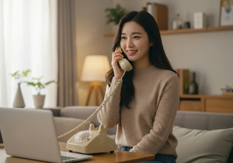 궐동 출장마사지를 전화로 예약하는 한국 사람이 놀이터에서 아이보며 통화하는 모습