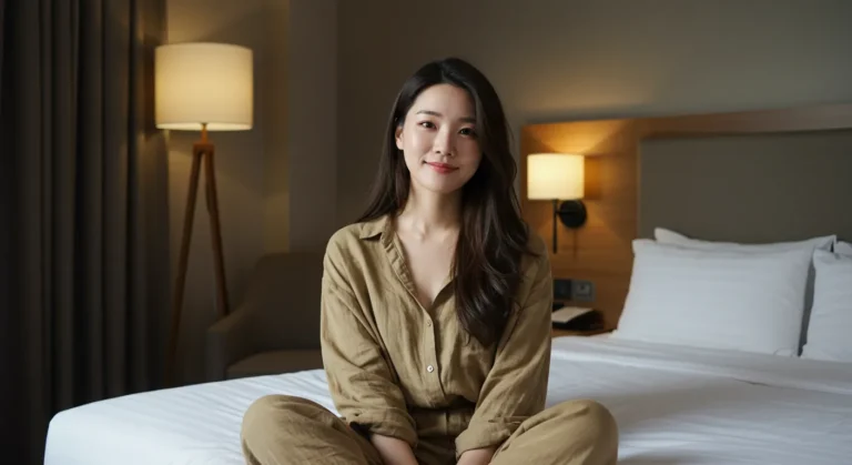 노원구 출장마사지 이용 후 만족한 여성 고객 모습 — 조용한 실내 환경