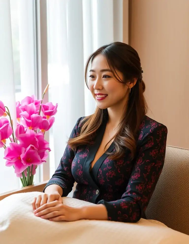 대조동 출장마사지 후 만족한 미소를 짓는 여성 고객