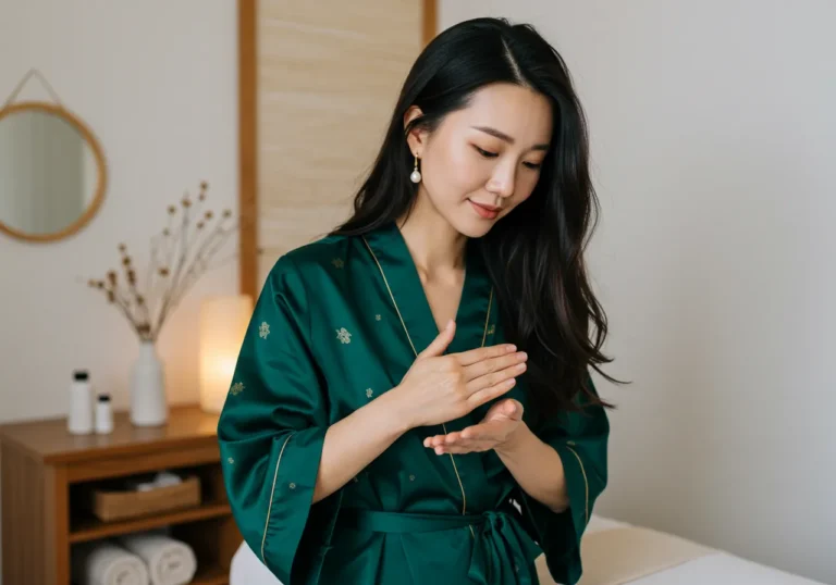 대화동 출장마사지를 진행 중인 한국 여성 관리사, 킨텍스 인근 직장인을 위한 전문 홈타이 관리 장면