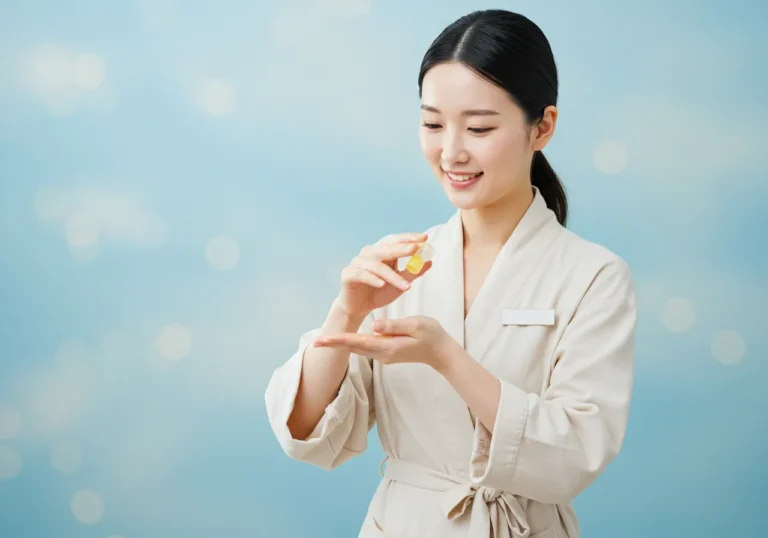 덕이동 출장마사지를 진행하는 한국 여성 관리사, 일산 직장인을 위한 전문 홈타이 관리 장면