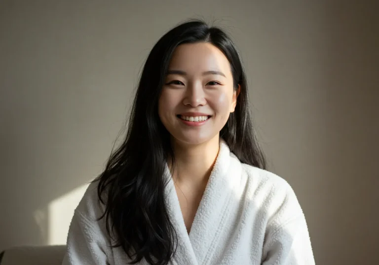 도봉구 출장마사지 이용 후 만족한 여성 고객 모습 — 조용한 실내 환경