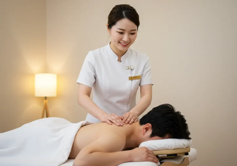 매산로 출장안마 모찌바디 육체노동 전문 한국 마사지 관리사가 강력한 케어를 제공하는 모습으로 수원시장역 일대 노동집약적 업종 고객들을 위한 실용적인 홈케어 서비스 장면