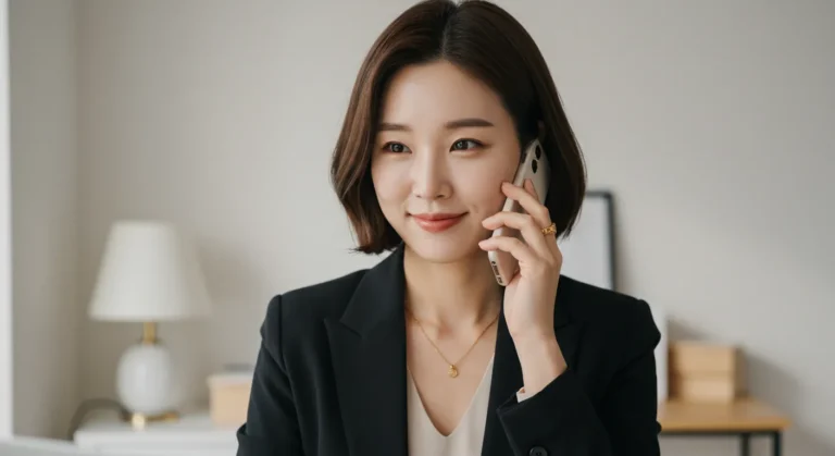 매송 출장마사지를 전화로 예약하는 한국 사람이 공장 휴게실에서 교대시간 확인하며 예약하는 모습