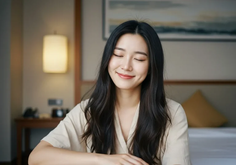 후기 이미지로 목동 출장마사지 이용 후 편안함을 느낀 한국인 여성 고객의 미소를 담아 서비스 만족도를 전합니다.