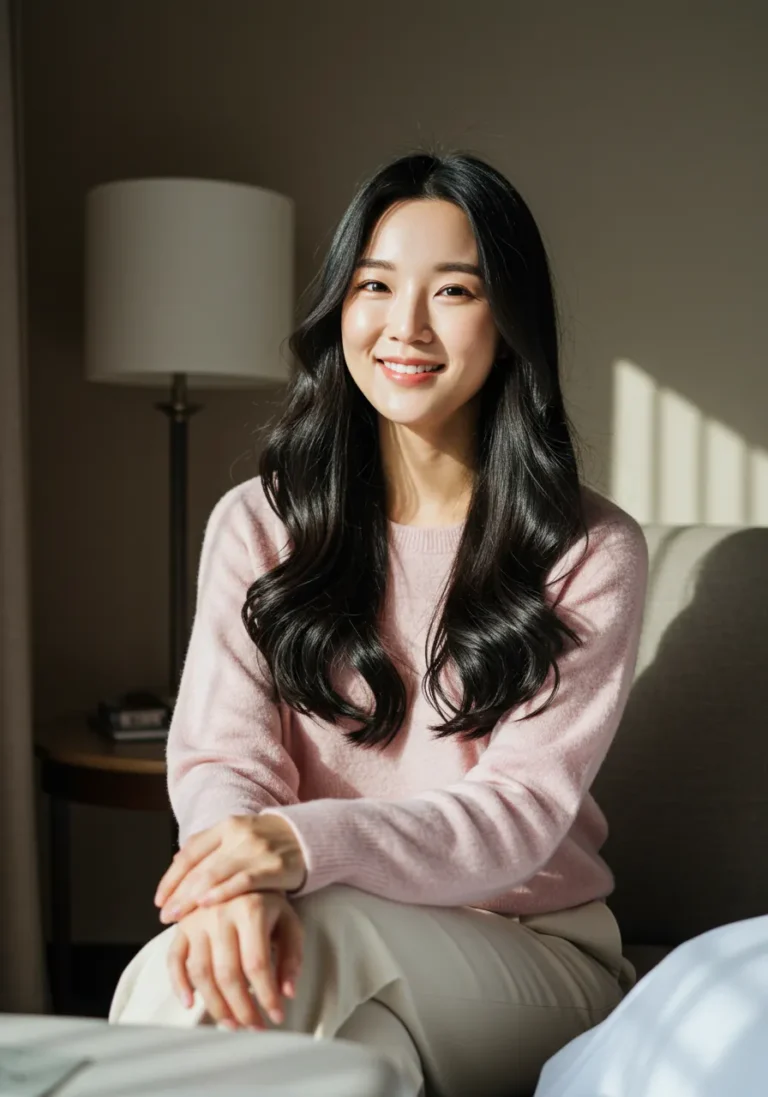 발산동 출장마사지 이용 후 만족스러운 미소의 여성 고객