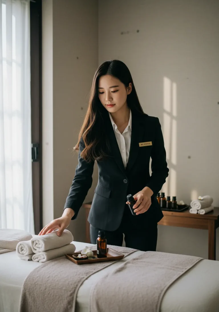 세심한 압 조절과 부드러운 오일 케어로 피로가 완화되어 고객이 편안한 표정을 보인 장면을 담았습니다.