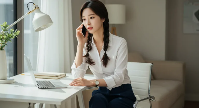 병점동 출장마사지를 전화로 예약하는 한국 사람이 메모하며 일정조율하는 모습