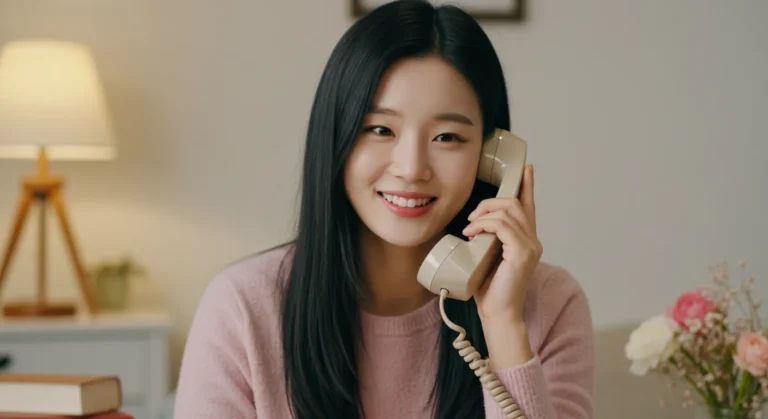 산척동 출장마사지를 전화로 예약하는 한국 사람이 휴게실에서 동료들과 단체예약 상의하는 모습