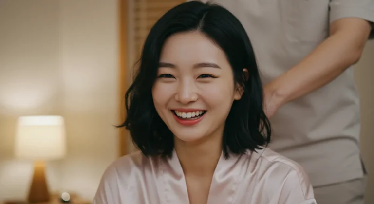소하동 홈타이 서비스로 업무 스트레스가 해소된 30대 한국 남성의 편안한 표정