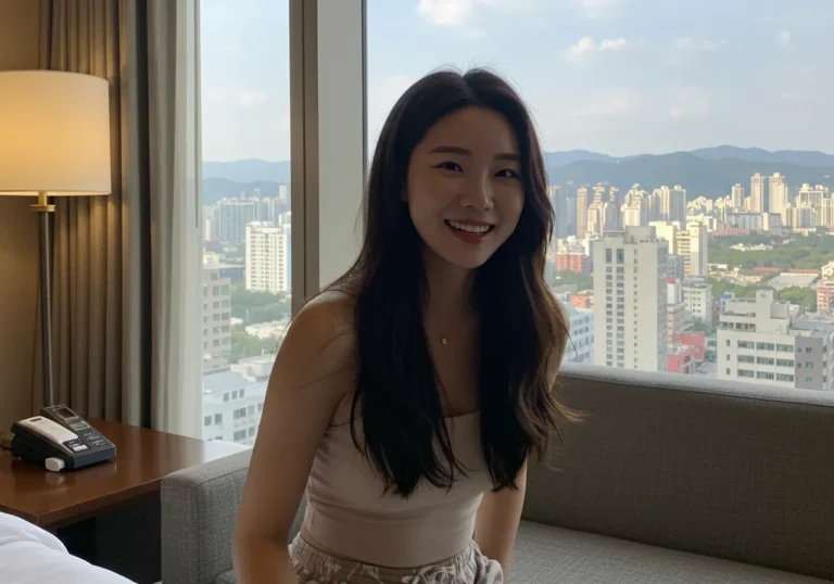 시흥동 출장마사지 이용 후 만족한 여성 고객 모습 — 조용한 실내 환경