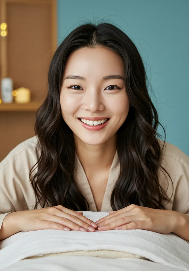 신내동 출장마사지 후 만족스러운 미소의 여성 고객