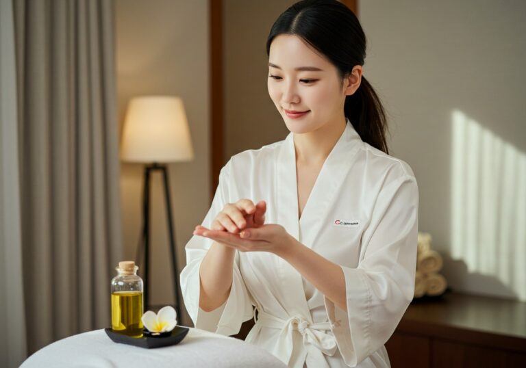 시연 안내 썸네일로, 잠실새내역 생활권 신천동 출장마사지 관리사의 손·압 시연 장면입니다.