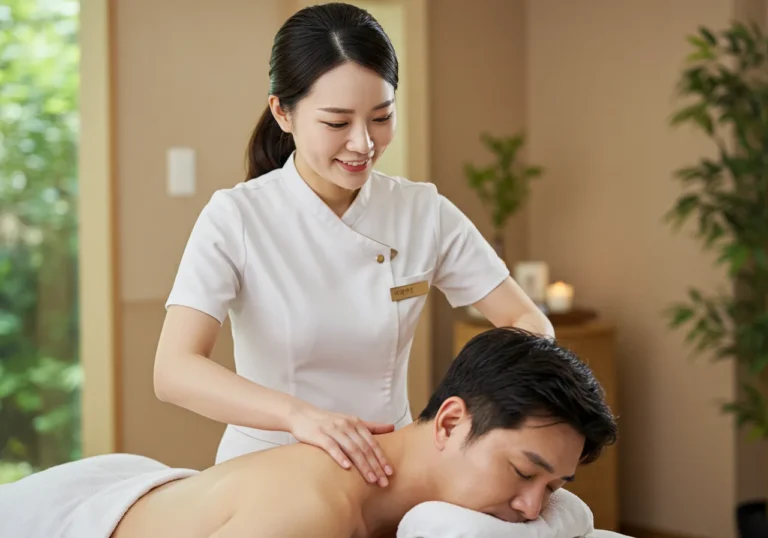 신현동 출장안마 주거단지 전문 한국인 관리사가 중심부 환경에서 특별한 힐링 마사지를 제공하는 장면