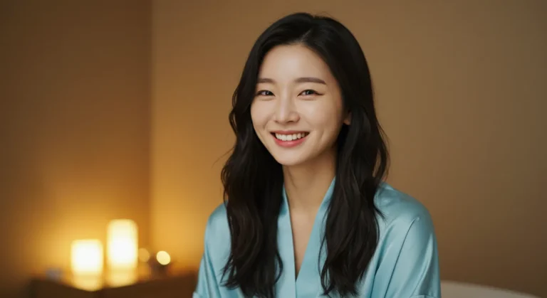 양평 홈타이 케어를 받은 후 자연 힐링을 표현하는 50대 한국 남성의 평온한 웃음