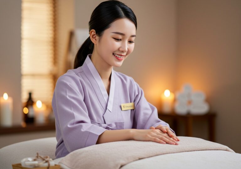 양평동 출장마사지 현장 절차 안내 사진으로 성인 관리사의 위생 준비와 장비 세팅 과정을 설명한다