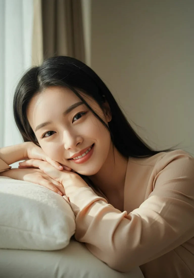 염창동 출장마사지 후 미소 짓는 여성 고객