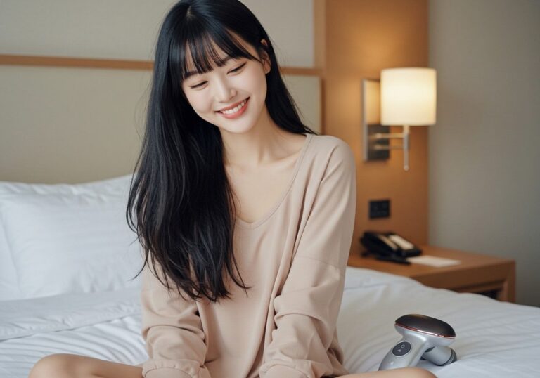 영등포 출장마사지 이용 후 만족 미소를 짓는 성인 여성 고객 후기 장면을 담은 참고용 이미지