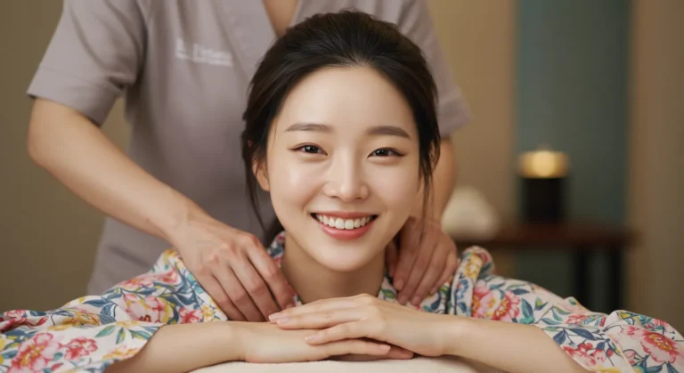 영천동 홈타이 이용 후 만족하는 한국 여성이 가벼운 몸으로 집안일하는 모습