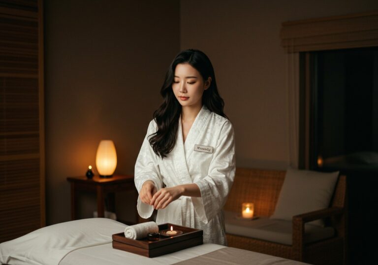 서비스 섬네일: 용산구 출장마사지 관리 장면, 이촌역 주거지 방문 및 주차 협조 안내
