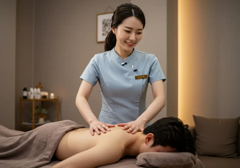 원천동 출장안마 모찌바디 젊은층 전문 한국 마사지 관리사가 활력을 주는 케어를 제공하는 모습으로 아주대역 일대 대학생과 젊은층 고객들을 위한 에너지 넘치는 홈케어 서비스 장면