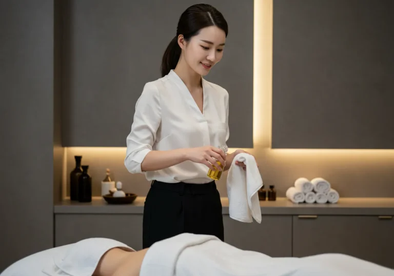 월계동 출장마사지 진행 장면과 표준 드레이핑 — 위생 준비 절차 포함