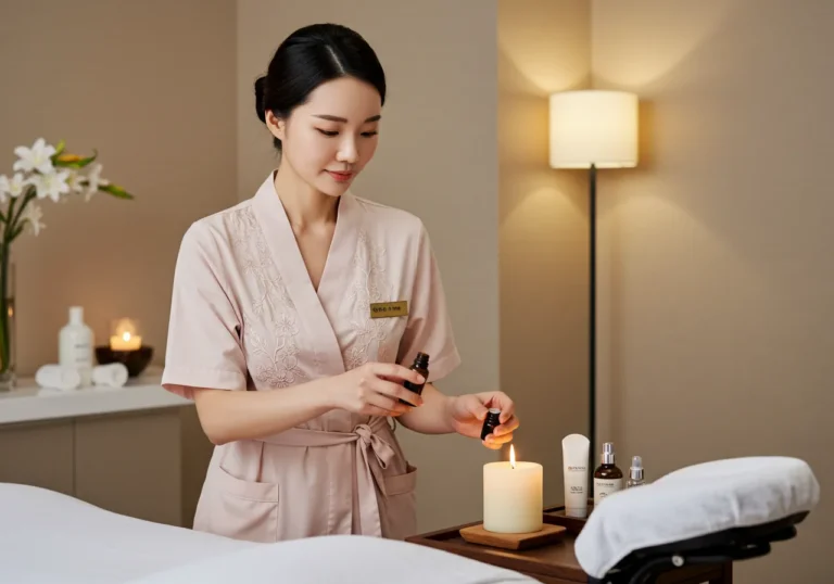 서비스 안내 썸네일로, 종암로 이동축 기준 월곡동 출장마사지 관리사의 손·압 시연 장면입니다.