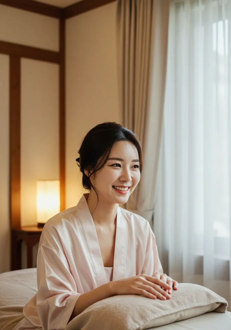 서울 중랑구 출장마사지 후 만족한 미소를 짓는 여성 고객
