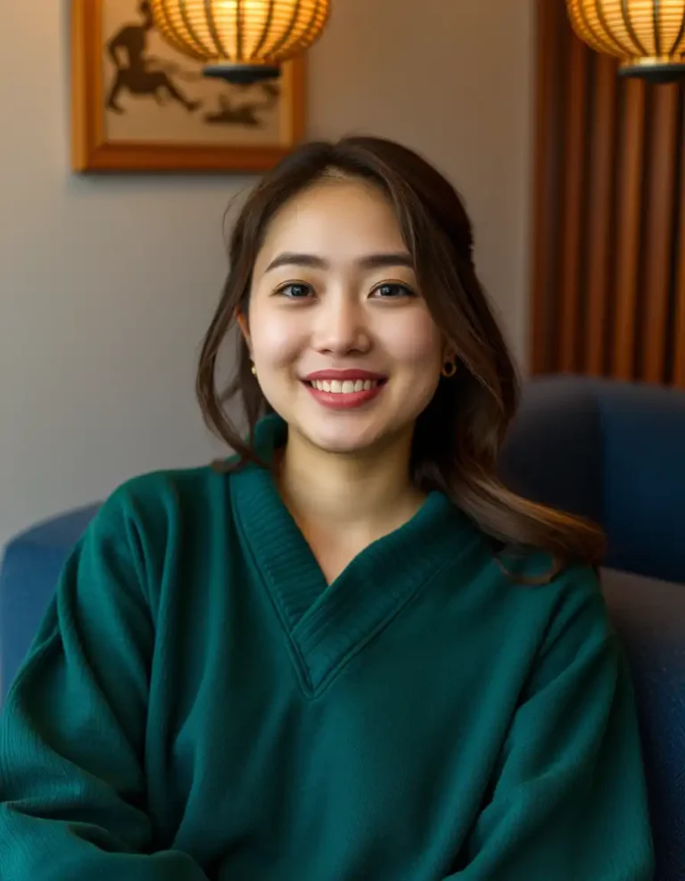 청담동 출장마사지 이용 후 만족스러운 미소를 짓는 여성 고객