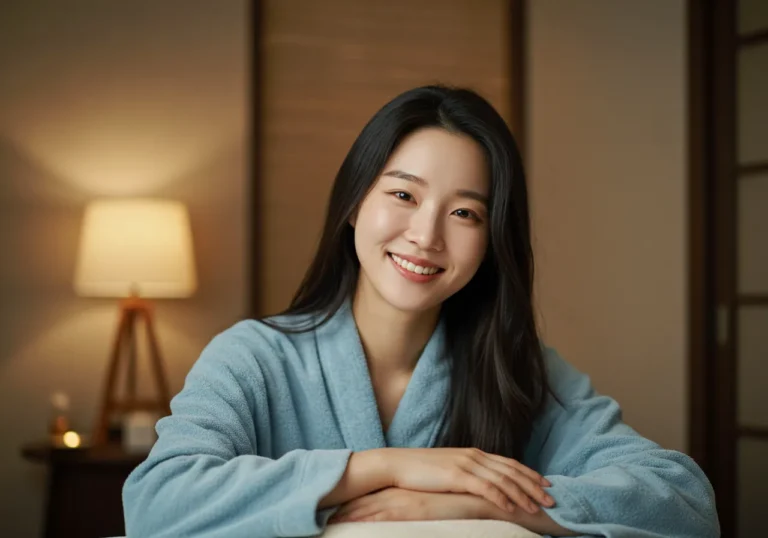 태전동 홈타이 케어로 신규 입주 스트레스가 완전히 해소된 20대 한국 여성의 편안하고 만족스러운 표정