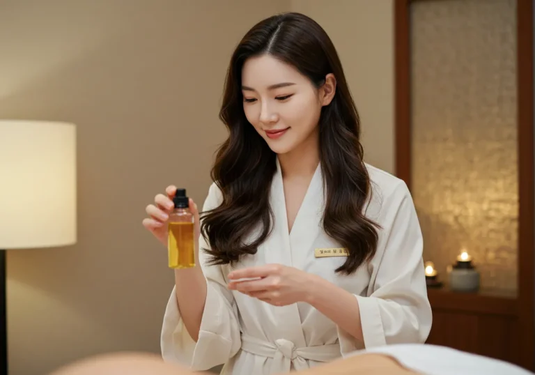 파주 출장마사지 전문 관리사 시술 장면 - 교하신도시 아파트 방문 서비스 진행 중