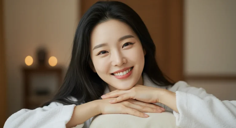 하안동 홈타이 케어를 받은 후 활력을 되찾은 20대 한국 여성의 환한 웃음