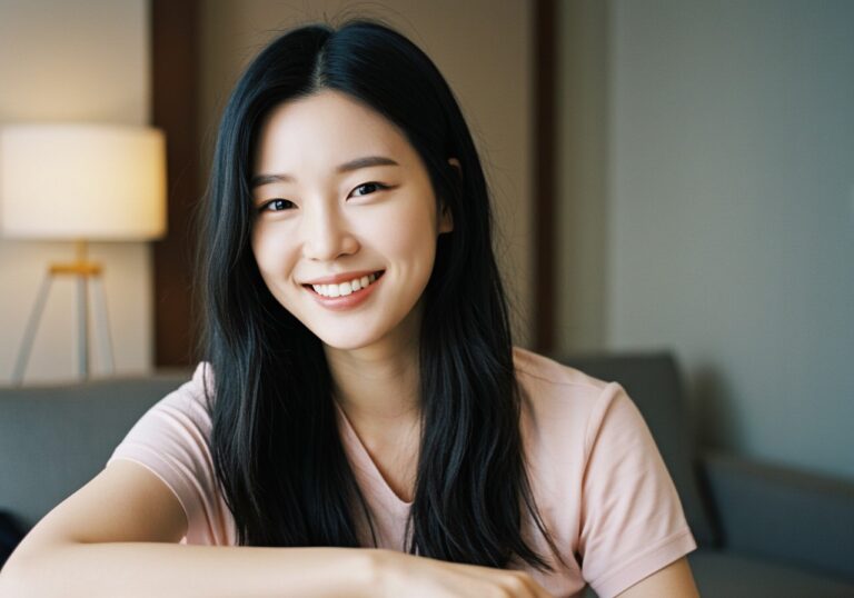 한남동 출장마사지 이용 후 미소 짓는 성인 여성 고객 후기 이미지로 만족 경험을 담은 장면