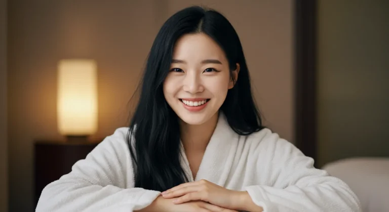 향남 홈타이 이용 후 만족하는 한국 여성이 홈짐에서 운동하며 건강한 모습