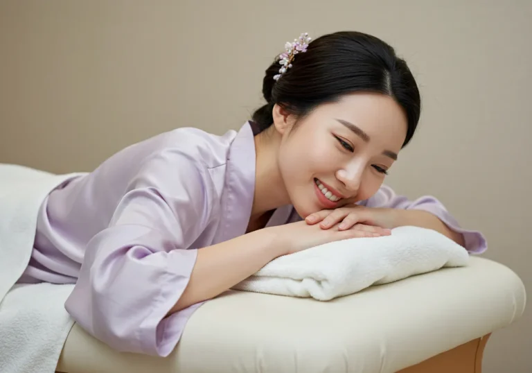 화성 홈타이 이용 후 만족하는 한국 여성이 리뷰작성하며 별점 5개를 주는 모습
