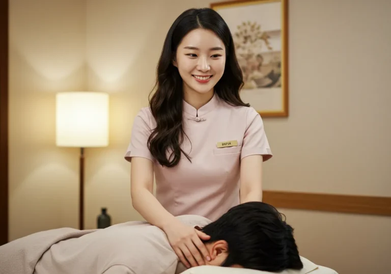 회덕동 출장안마 전문 한국인 관리사가 대단지 고객에게 세심한 마사지 서비스를 제공하는 장면
