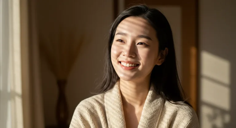 강화도 타이마사지 모찌바디 이용 후 역사관광과 자연체험 피로가 완전히 해소된 관광객 한국여성의 만족스러운 미소