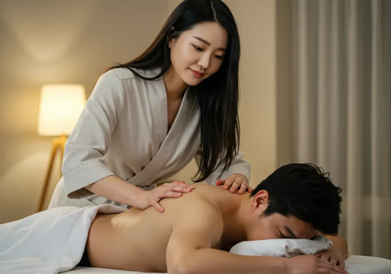 계동타이마사지 한의학 박사 출신 한국 여성 전문가가 황토방에서 고객의 십이경락을 따라 정확한 혈자리를 지압하는 전통 한방 시술
