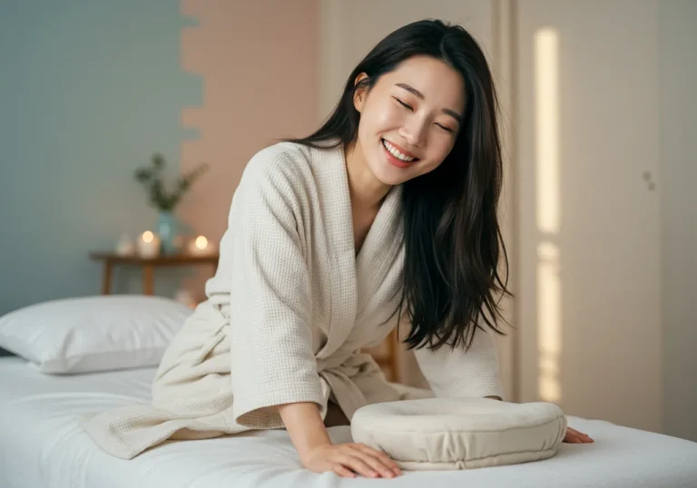 계양구 홈타이 모찌바디 이용 후 신구지역 격차 없는 균등한 서비스 품질에 감동한 계양구민 한국여성의 만족스러운 미소