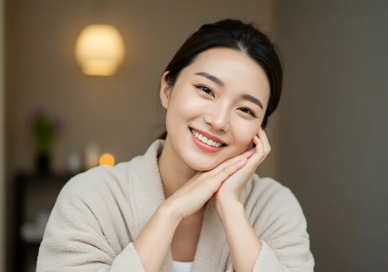 공도 출장안마 서비스 후 홈오피스에서 노트북 앞에 앉아 개운한 표정으로 업무에 복귀하는 30대 한국 남성의 활력 넘치는 모습
