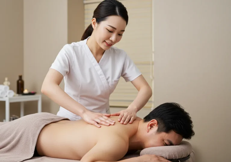 공도타이마사지 산업 보건 전문 한국 여성 테라피스트가 거실에서 고객의 손목과 팔꿈치를 정밀하게 케어하는 직업병 예방 시술