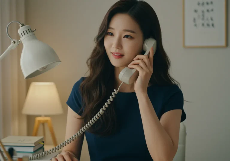광안리 타이마사지 모찌바디 힐링 예약을 위해 카페 운영 중 휴식시간에 휴대폰으로 전화하는 한국 자영업자의 여유로운 통화 장면