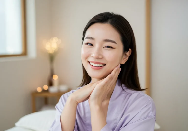 두정동 타이마사지 모찌바디 관리 완료한 대학생 연령대 한국 여성이 스트레스 해소된 듯 상쾌한 표정으로 웃고 있는 모습