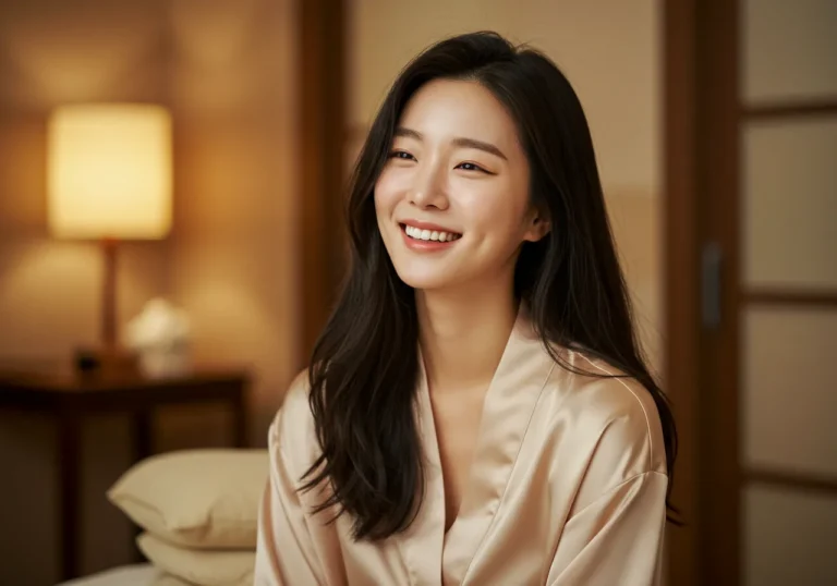 보정동 출장안마 VIP 케어 후 한옥 테라스에서 전통 다과를 즐기는 50대 한국 여성이 귀족적 품위로 우아한 휴식을 만끽하는 고급스러운 장면