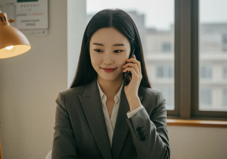 불당동 타이마사지 모찌바디 예약하려는 성공한 비즈니스맨 스타일 50대 한국 남성이 고급 스마트폰으로 품격 있게 상담받는 모습