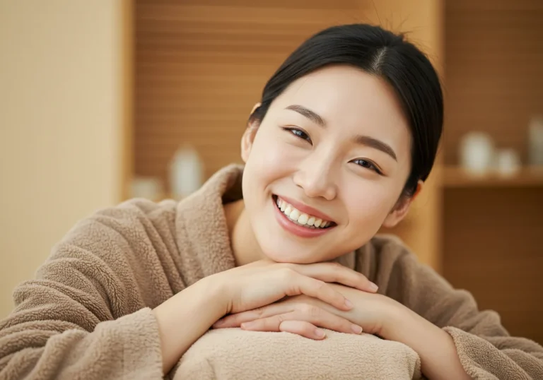 세종 홈타이 모찌바디 서비스 완료 후 깊은 힐링을 경험한 20대 한국 여성의 상쾌하고 밝은 표정
